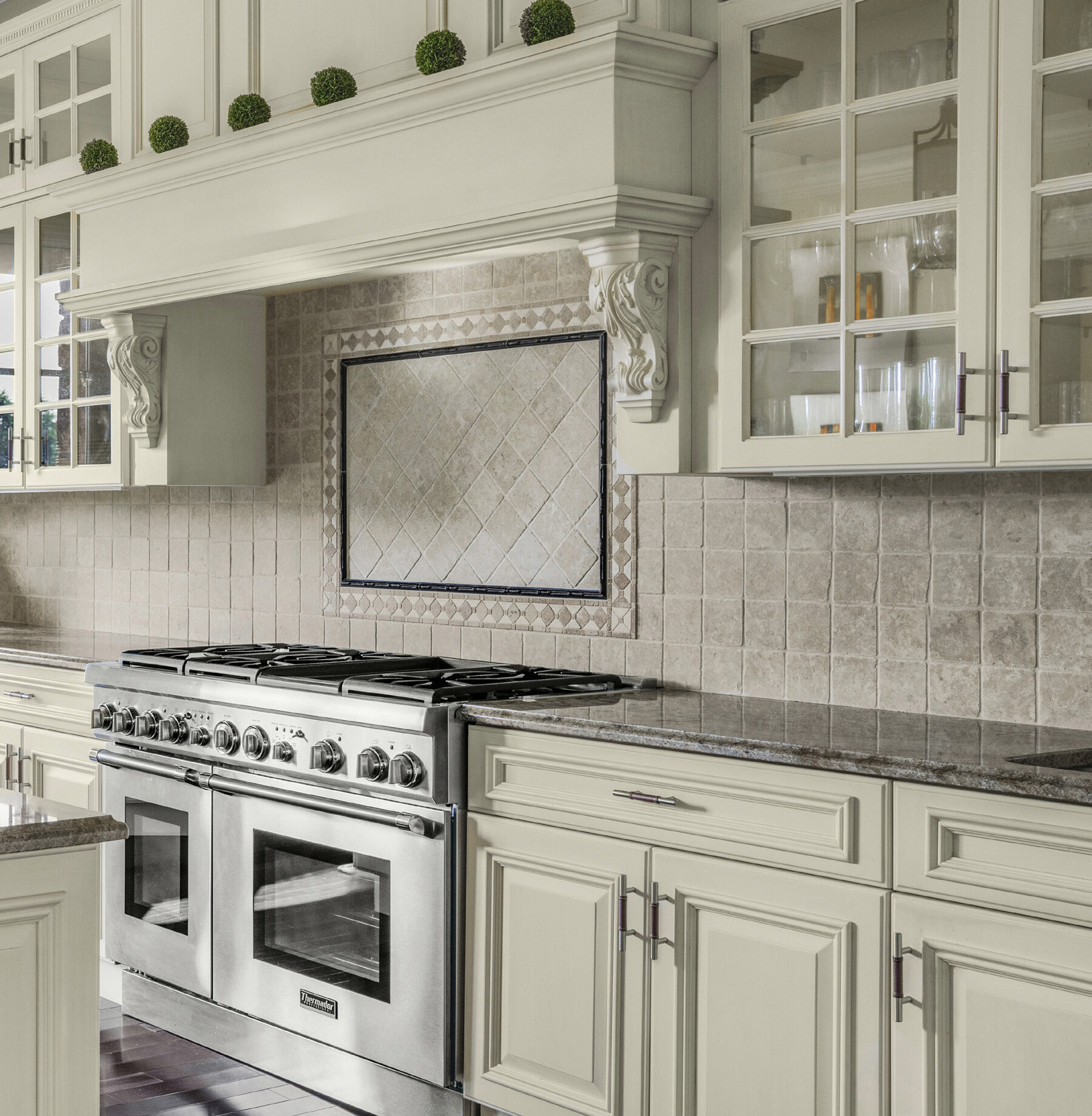Range and hood detail in the kitchen at 1315 Canal Road, Princeton