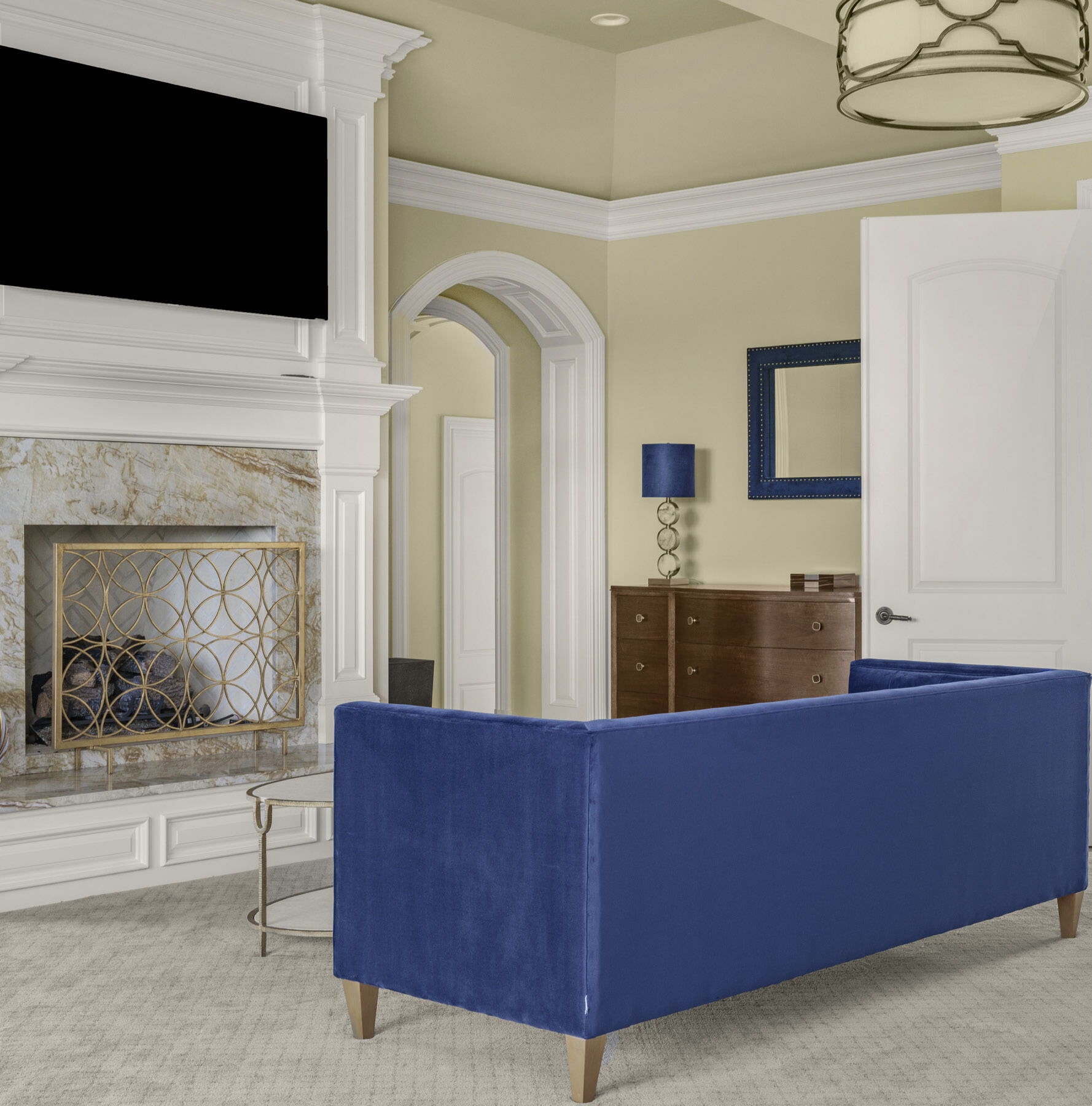 primary bedroom with gas fireplace at The Princeton Preserve